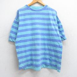 XL★古着 半袖 ビンテージ Tシャツ メンズ 90年代 90s USAオリンピック コットン クルーネック 水色他 ボーダー 【spe】 25aug13 中古