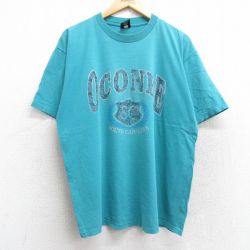 XL★古着 リーボック REEBOK 半袖 ビンテージ Tシャツ メンズ 90年代 90s オコニー コットン クルーネック USA製 青緑 25aug13 中古