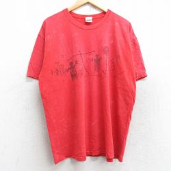 XL★古着 半袖 ビンテージ Tシャツ メンズ 00年代 00s 壁画 コットン クルーネック 赤 レッド タイダイ 25aug13 中古