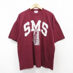 【50%OFF】XL★古着 半袖 ビンテージ Tシャツ メンズ 00年代 00s SMS 大きいサイズ コットン クルーネック エンジ 25aug18 中古