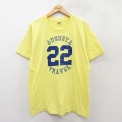 【50%OFF】L★古着 フルーツオブザルーム 半袖 ビンテージ Tシャツ メンズ 90年代 90s オーガスタ 22 コットン クルーネック USA製 黄 イエロー 25aug18 中古