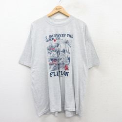 XL★古着 半袖 ビンテージ Tシャツ メンズ 00年代 00s フリンフロン 大きいサイズ クルーネック グレー 霜降り 25aug18 中古