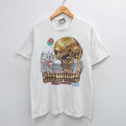 M★古着 リー Lee 半袖 ビンテージ Tシャツ メンズ 90年代 90s ウィスコンシンバジャーズ フットボール コットン クルーネック 白 ホワイト 25aug19 中古