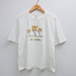 XL★古着 ジャージーズ 半袖 ビンテージ Tシャツ メンズ 90年代 90s ヤシの木 刺繍 コットン クルーネック USA製 白 ホワイト 25aug19 中古