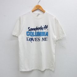 L★古着 ヘインズ Hanes 半袖 ビンテージ Tシャツ メンズ 80年代 80s コロンビア COLUMBIA コットン クルーネック USA製 白 ホワイト 25aug19 中古