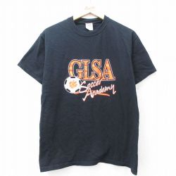 M★古着 半袖 ビンテージ Tシャツ メンズ 00年代 00s GLSA サッカー コットン クルーネック 黒 ブラック 25aug19 中古