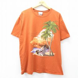 XL★古着 半袖 ビンテージ Tシャツ メンズ 00年代 00s ディズニー DISNEY ミッキー MICKEY MOUSE 大きいサイズ コットン クルーネック オレンジ 25aug19 中古