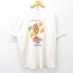 90s 半袖Tシャツ サボテン企業広告 生成り ベージュ XL | 古着
