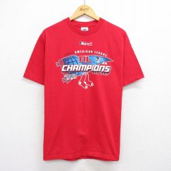 L★古着 リー Lee 半袖 ビンテージ Tシャツ メンズ 00年代 00s MLB ボストンレッドソックス コットン クルーネック 赤 レッド メジャーリーグ ベースボール 野球 25aug19 中古