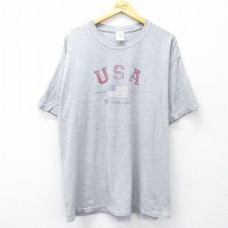 XL★古着 半袖 ビンテージ Tシャツ メンズ 00年代 00s USAロゴ 星条旗 大きいサイズ クルーネック グレー 霜降り 25aug19 中古