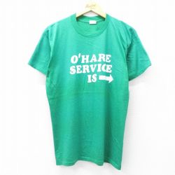 L★古着 半袖 ビンテージ Tシャツ メンズ 80年代 80s SERVISE クルーネック USA製 緑 グリーン 25aug19 中古