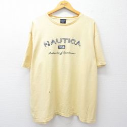 XL★古着 ノーティカ NAUTICA 半袖 ブランド Tシャツ メンズ ビッグロゴ 大きいサイズ コットン クルーネック 黄 イエロー 25aug19 中古