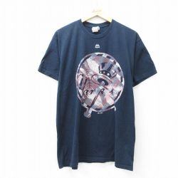 XL★古着 マジェスティック 半袖 ビンテージ Tシャツ メンズ 00年代 00s ニューヨークヤンキース コットン クルーネック 紺 ネイビー メジャーリーグ ベースボール 野球 25aug19 中古