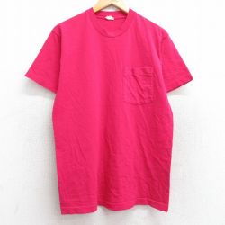 【50%OFF】M★古着 フルーツオブザルーム 半袖 ビンテージ Tシャツ メンズ 80年代 80s 無地 胸ポケット付き コットン クルーネック USA製 濃ピンク 25aug19 中古