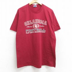 L★古着 ヘインズ Hanes 半袖 ビンテージ Tシャツ メンズ 00年代 00s オクラホマスーナーズ フットボール コットン クルーネック エンジ系 25aug19 中古