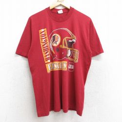 【20%OFF】L★古着 半袖 ビンテージ Tシャツ メンズ 90年代 90s NFL ワシントンレッドスキンズ クルーネック USA製 赤系 レッド アメフト スーパーボウル 25aug19 中古