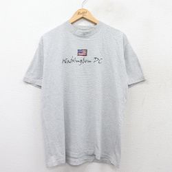 【50%OFF】L★古着 半袖 ビンテージ Tシャツ メンズ 90年代 90s ワシントンDC 星条旗 コットン クルーネック USA製 グレー他 ボーダー 25aug19 中古