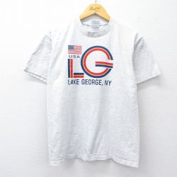 M★古着 半袖 ビンテージ Tシャツ メンズ 00年代 00s LAKE GEORGE 星条旗 クルーネック 薄グレー 霜降り 25aug20 中古