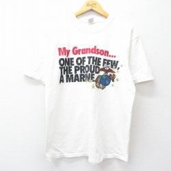 L★古着 半袖 ビンテージ Tシャツ メンズ 90年代 90s ミリタリー MARINE ラメ コットン クルーネック USA製 白 ホワイト 25aug20 中古
