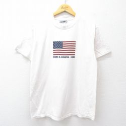 M★古着 半袖 ビンテージ Tシャツ メンズ 00年代 00s 星条旗 コットン クルーネック 白系 ホワイト 25aug20 中古