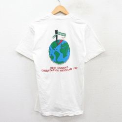 M★古着 フルーツオブザルーム 半袖 ビンテージ Tシャツ メンズ 90年代 90s 地球 コットン クルーネック USA製 白 ホワイト 【spe】 25aug20 中古