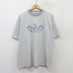 【50%OFF】XL★古着 半袖 ビンテージ Tシャツ メンズ 00年代 00s マウイ ヤシの木 刺繍 大きいサイズ クルーネック グレー他 ボーダー 25aug20 中古