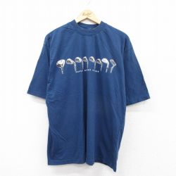 XL★古着 FADED GLORY 半袖 ビンテージ Tシャツ メンズ 00年代 00s ゴルフクラブ 大きいサイズ コットン クルーネック 紺 ネイビー 25aug20 中古