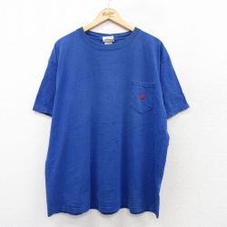 XL★古着 半袖 ビンテージ Tシャツ メンズ 90年代 90s ディズニー DISNEY ミッキー MICKEY MOUSE 胸ポケット付き 大きいサイズ コットン クルーネック USA製 青 ブルー 25aug20 中古