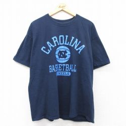 【50%OFF】XL★古着 半袖 ビンテージ Tシャツ メンズ 00年代 00s ノースカロライナ バスケットボール コットン クルーネック 紺 ネイビー 25aug20 中古