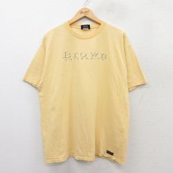 XL★古着 ジャンスポーツ 半袖 ビンテージ Tシャツ メンズ 90年代 90s BROWN 大きいサイズ コットン クルーネック USA製 黄 イエロー 25aug21 中古