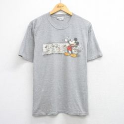 【20%OFF】L★古着 半袖 ビンテージ Tシャツ メンズ 00年代 00s ディズニー DISNEY ミッキー MICKEY MOUSE クルーネック グレー 霜降り 25aug21 中古