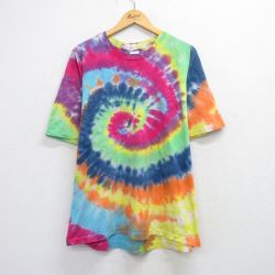 【50%OFF】XL★古着 半袖 ビンテージ Tシャツ メンズ 90年代 90s 大きいサイズ コットン クルーネック USA製 黄他 イエロー タイダイ 25aug21 中古
