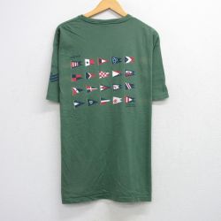 XL★古着 ノーティカ NAUTICA 半袖 ビンテージ ブランド Tシャツ メンズ 90年代 90s 旗 胸ポケット付き 大きいサイズ コットン クルーネック USA製 濃緑 グリーン 25aug21 中古