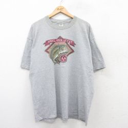 【50%OFF】XL★古着 半袖 ビンテージ Tシャツ メンズ 00年代 00s ANGLERS 魚 クルーネック グレー 霜降り 25aug21 中古
