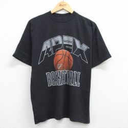 L★古着 半袖 ビンテージ Tシャツ メンズ 90年代 90s APEX バスケットボール コットン クルーネック USA製 黒 ブラック 【spe】 25aug21 中古