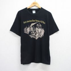 L★古着 半袖 ビンテージ Tシャツ メンズ 00年代 00s 民族 Honor Veterans クルーネック 黒 ブラック 25aug21 中古