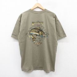 XL★古着 半袖 ビンテージ Tシャツ メンズ 00年代 00s WALLEYE 魚 大きいサイズ コットン クルーネック 茶 ブラウン 25aug21 中古