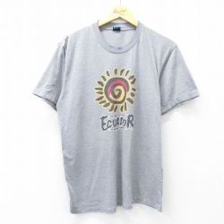 L★古着 半袖 ビンテージ Tシャツ メンズ 90年代 90s エクアドル クルーネック グレー 25aug21 中古