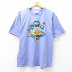 L★古着 半袖 ビンテージ Tシャツ メンズ 00年代 00s 気球 コットン クルーネック 薄紫 パープル 25aug21 中古