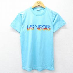 S★古着 スクリーンスターズ 半袖 ビンテージ Tシャツ メンズ 80年代 80s ラスベガス クルーネック USA製 水色 25aug21 中古