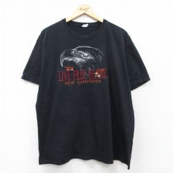 XL★古着 半袖 ビンテージ Tシャツ メンズ 00年代 00s 鳥 LIVE FREE 刺繍 コットン クルーネック 黒 ブラック 25aug21 中古