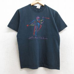 【50%OFF】S★古着 半袖 ビンテージ Tシャツ メンズ 00年代 00s スキー 刺繍 コットン クルーネック 黒 ブラック 25aug22 中古