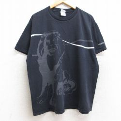 XL★古着 半袖 ビンテージ Tシャツ メンズ 00年代 00s ライオン コットン クルーネック 黒 ブラック 25aug22 中古