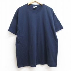 XL★古着 ヘインズ Hanes 半袖 ビンテージ Tシャツ メンズ 00年代 00s 無地 クルーネック 紺 ネイビー 25aug22 中古