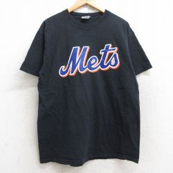 L★古着 マジェスティック 半袖 ビンテージ Tシャツ メンズ 00年代 00s MLB ニューヨークメッツ 松井稼頭央 25 コットン クルーネック 黒 ブラック メジャーリーグ ベースボール 野球 25aug22 中古