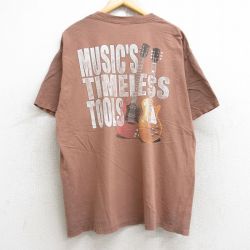 【20%OFF】XL★古着 半袖 ビンテージ Tシャツ メンズ 00年代 00s ギター 大きいサイズ コットン クルーネック 茶 ブラウン 25aug22 中古