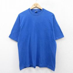 【50%OFF】XL★古着 フルーツオブザルーム 半袖 ビンテージ Tシャツ メンズ 90年代 90s 無地 コットン クルーネック USA製 青 ブルー 25aug22 中古