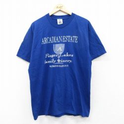 【50%OFF】L★古着 リー Lee 半袖 ビンテージ Tシャツ メンズ 90年代 90s ARCADIANESTATE コットン クルーネック USA製 青 ブルー 25aug22 中古