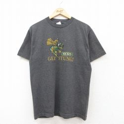 M★古着 半袖 ビンテージ Tシャツ メンズ 00年代 00s MICKEYS ハチ クルーネック 濃グレー 霜降り 25aug22 中古