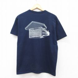 【20%OFF】L★古着 フルーツオブザルーム 半袖 ビンテージ Tシャツ メンズ 00年代 00s Eddies 建物 クルーネック 紺 ネイビー 25aug22 中古